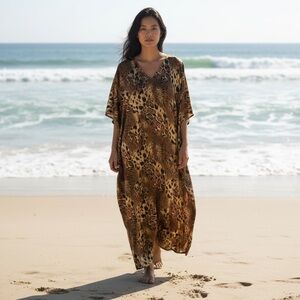 Vintage Animal Print Kaftan Caftan MuMu Boho Silky Soft One Size